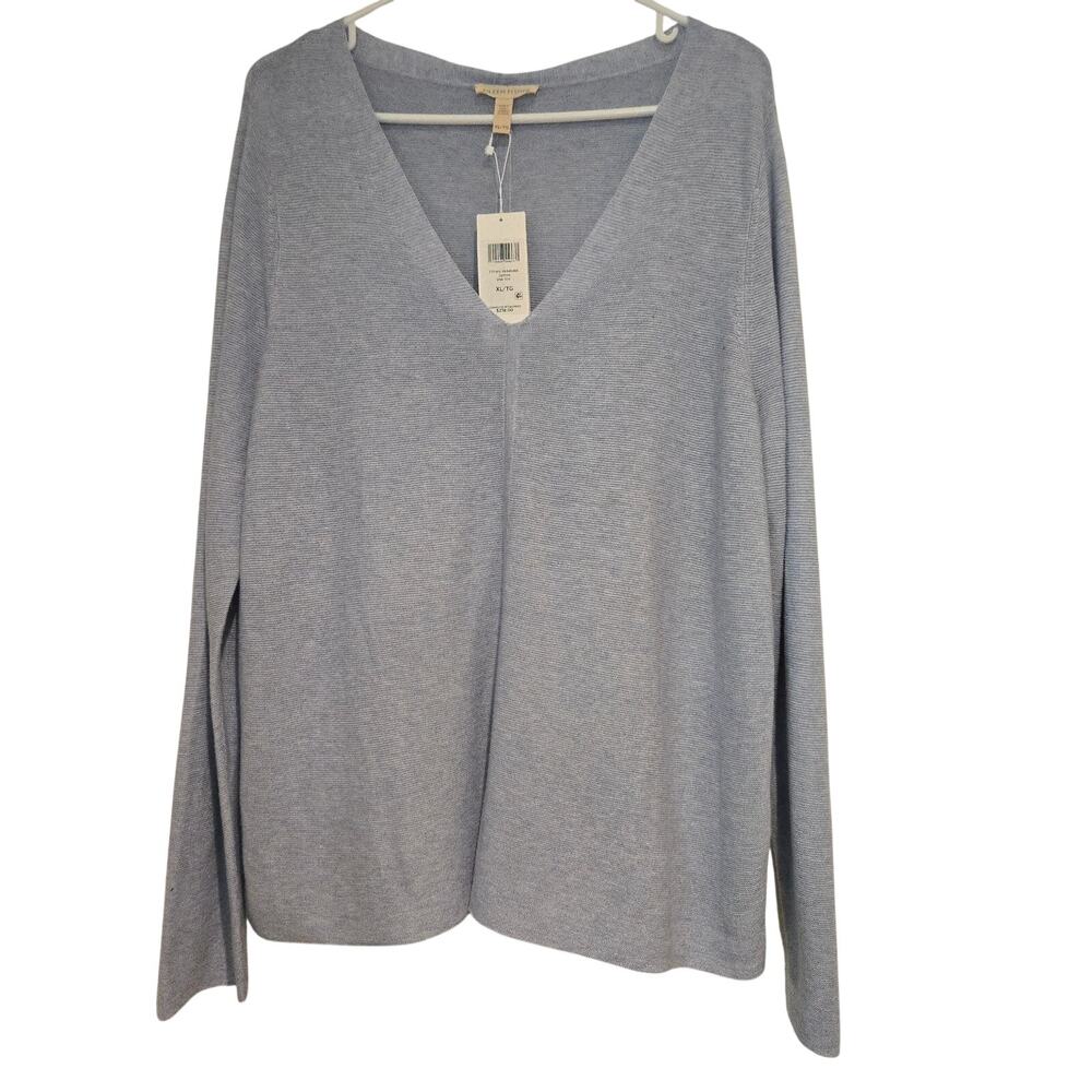 NWT Eileen Fisher XL Tencel Organic Cotton Silk Blend Deep V-Neck Sweater